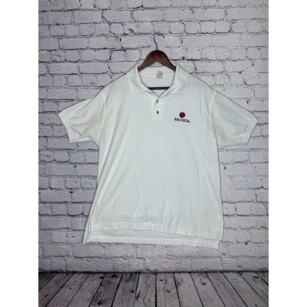 Bacardi‎ Embroidered Logo Polo Shirt White Short Sleeve Mens Casual